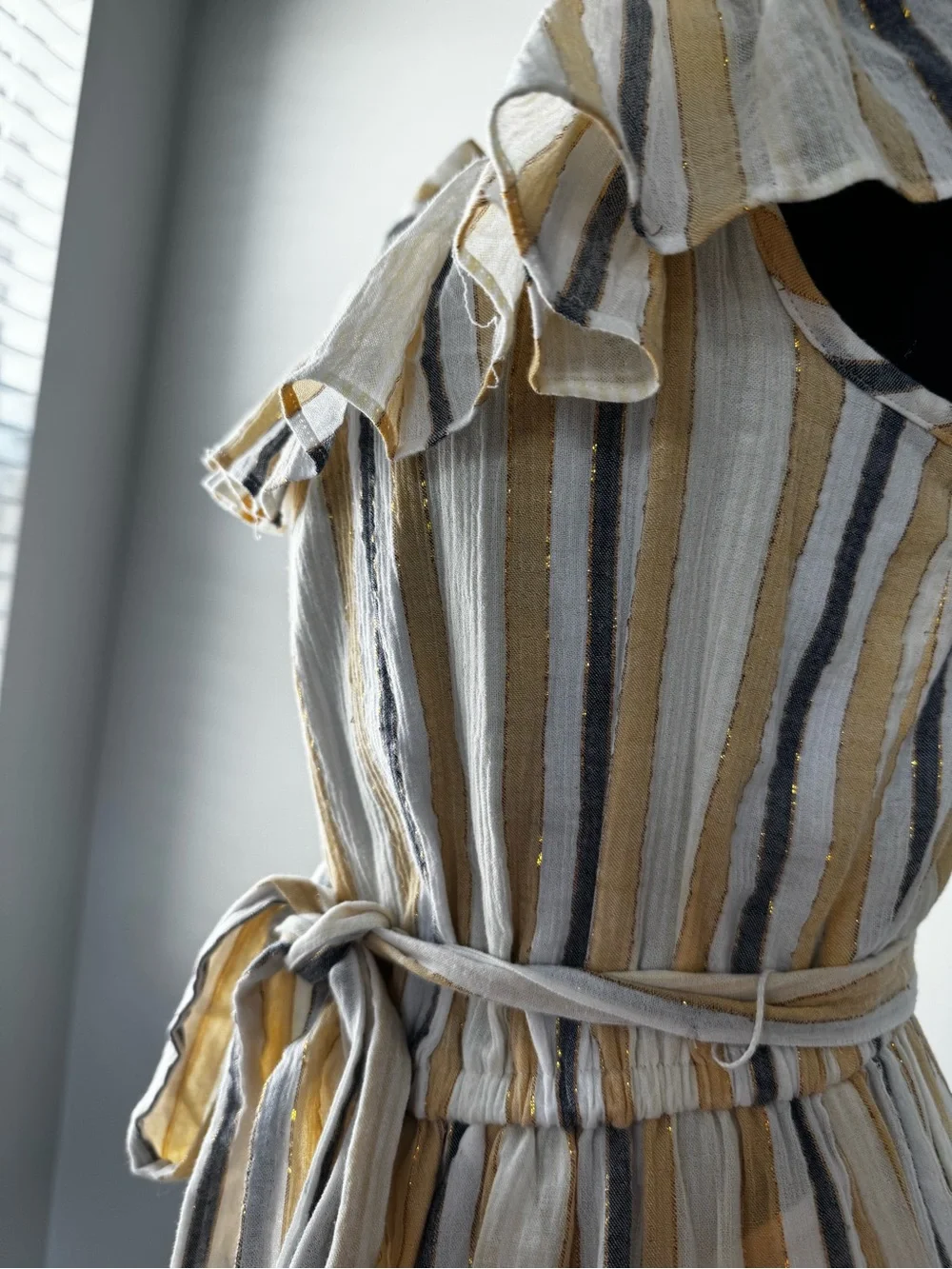 Michael Michael Kors NWT Striped Ruffle Neck Midi Dress Cotton Blend Size
